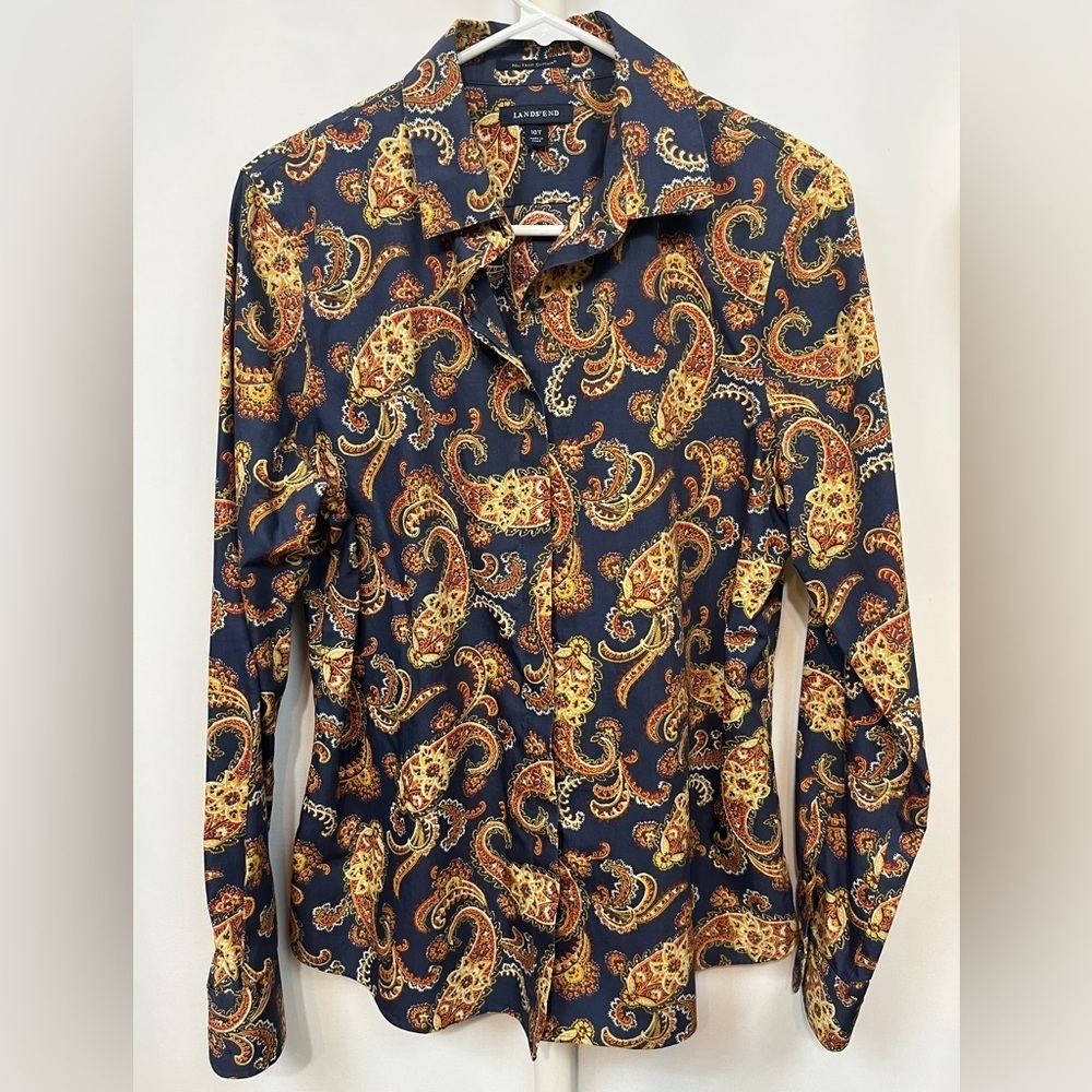 Lands’ End Multicolor Long Sleeve Button Down Blouse - Picture 3 of 6